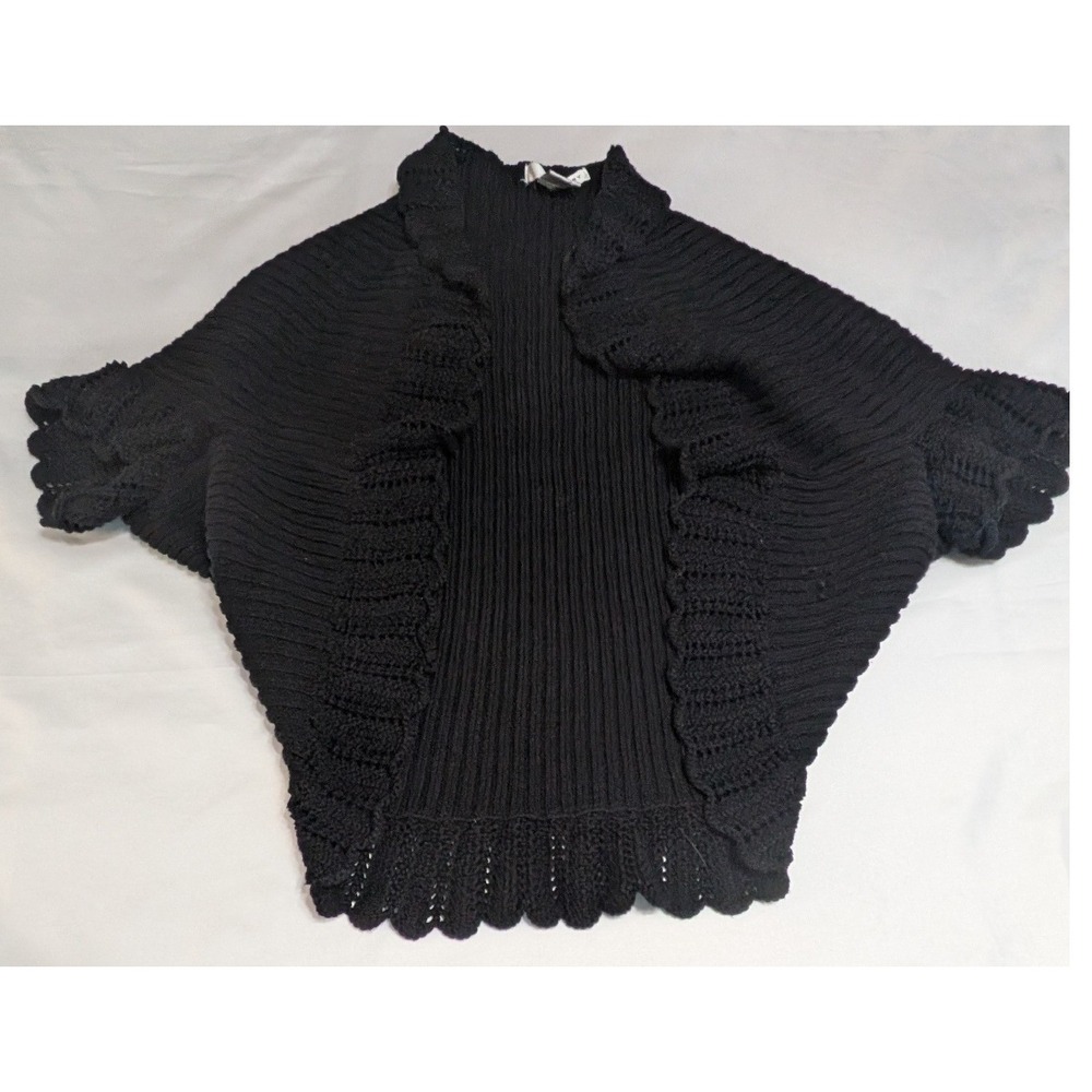 WD-NY Bolero Shrug Women XL Black Excellent Ribbed Crochet Trim Batwing Cardigan